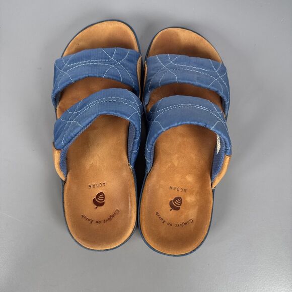 ACORN Comfort On Earth Soft Fabric‎ & Leather Double Strap Slide Sandals Size W6 - Picture 6 of 12
